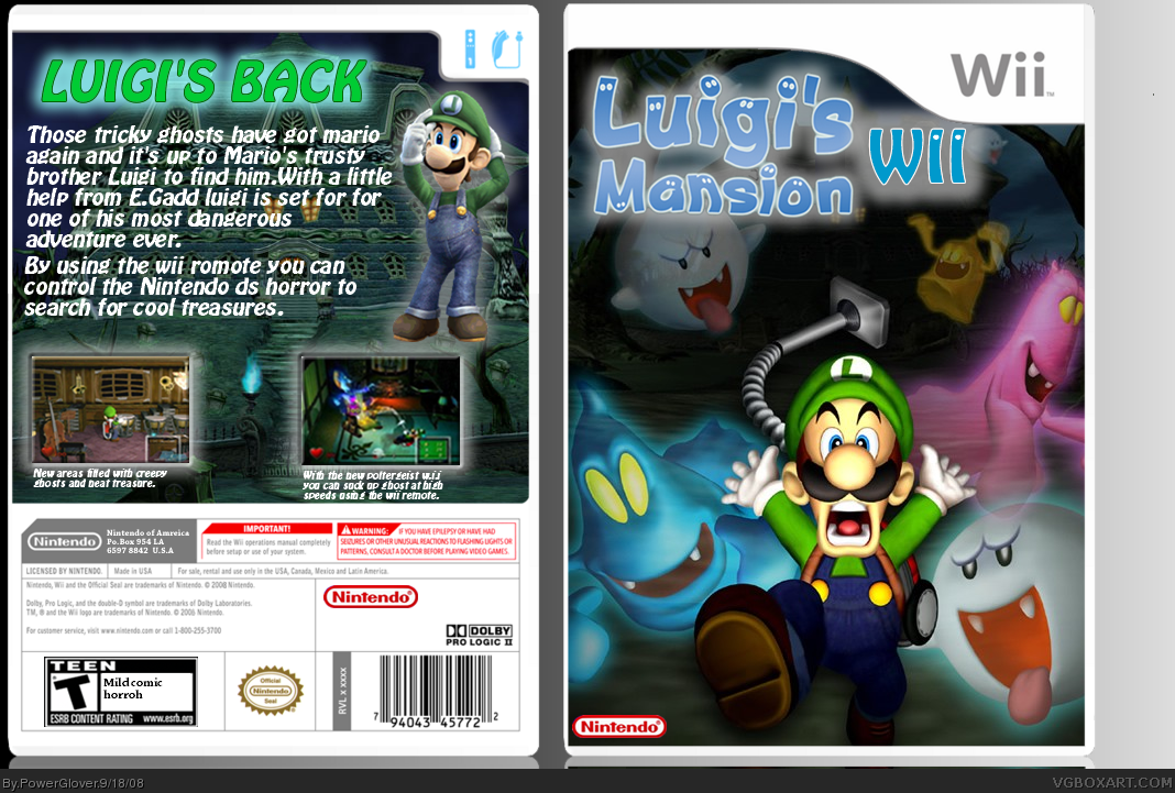 Luigi's mansion Wii box cover