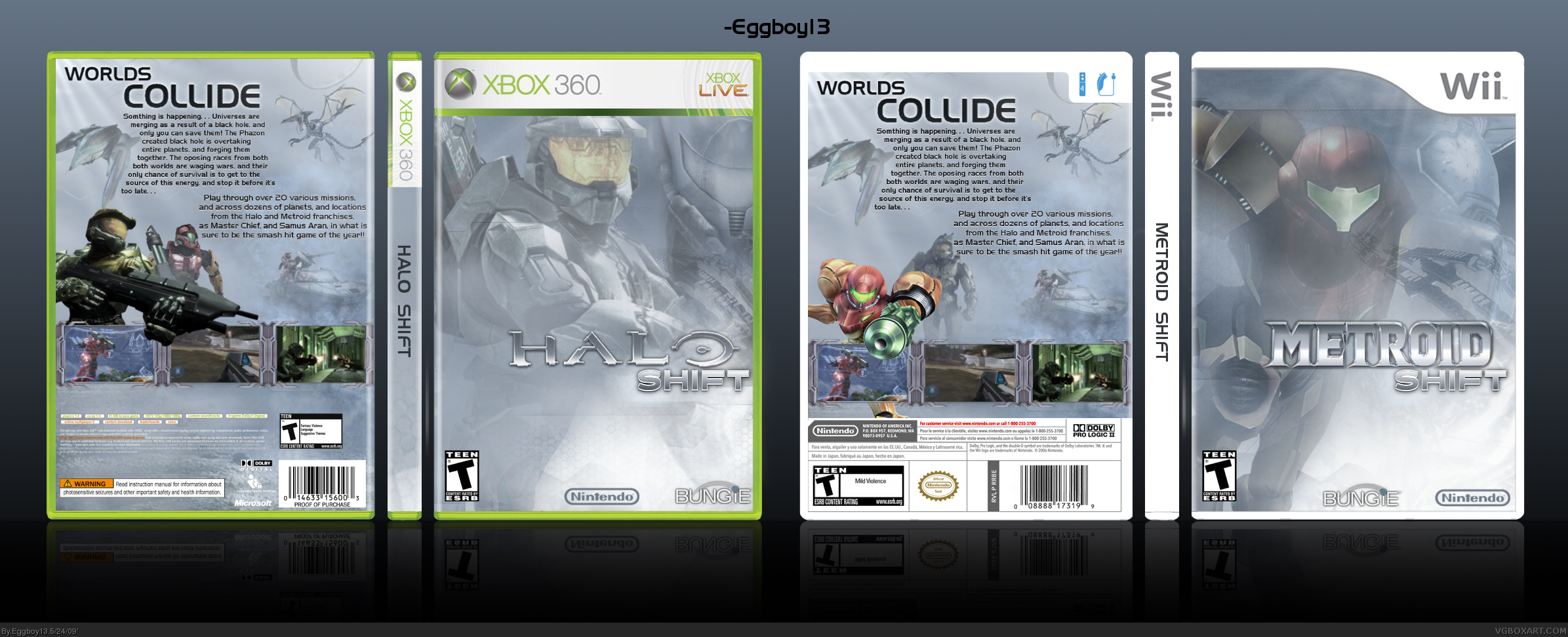 Metroid Shift (Wii) -- Halo Shift (360) box cover